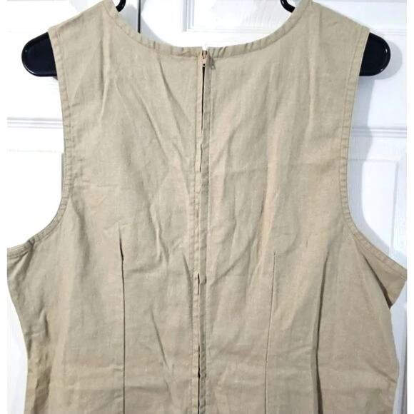 Jenna Lane New York Brown Embroidered V-Neck Sheath Dress Large Linen Blend - Picture 7 of 8